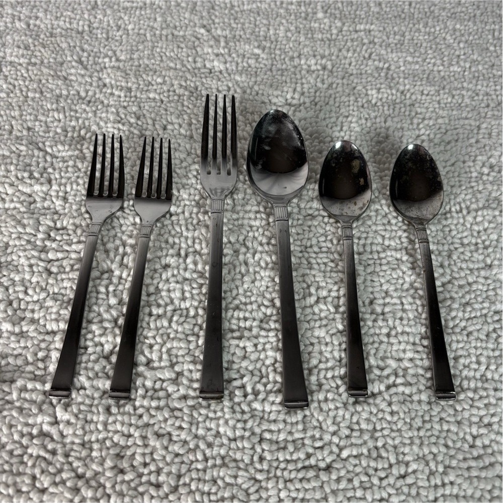 Robie Doric Glossy Stainless Steel Silver Flatware Set 6pcs Forks & Spoons